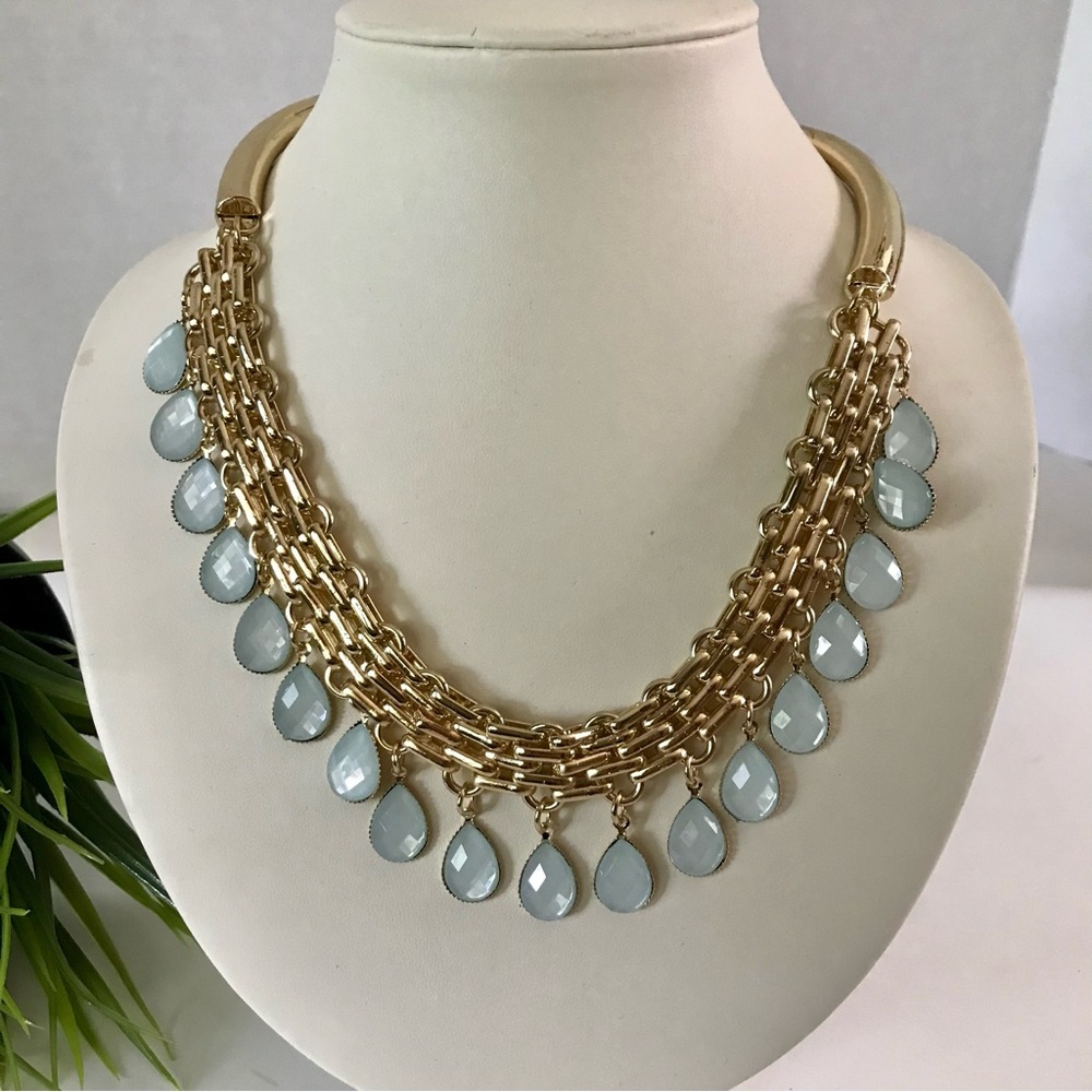 Stunning Gold and Blue Teardrop Statement Necklace